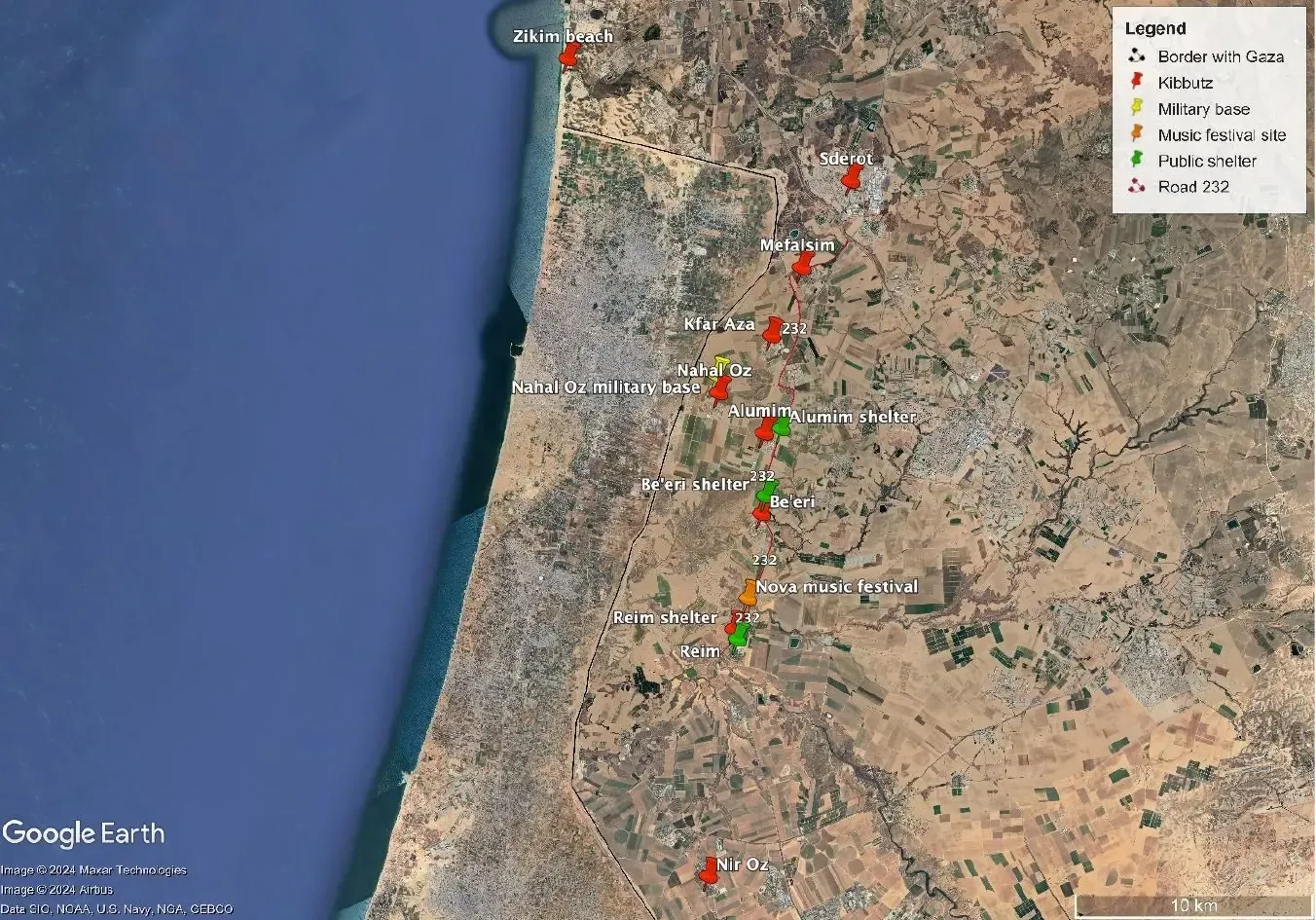 Map of Israeli-Gaza border
